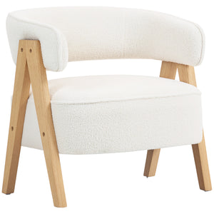 Fauteuil d'appoint en polaire Sherpa avec pieds en bois massif, blanc