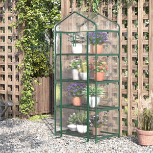 Portable greenhouse with 4 shelves and steel frame