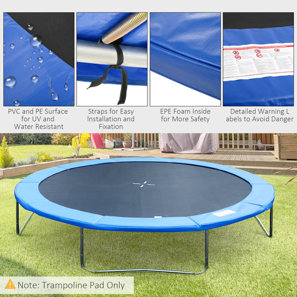 Soozier 14FT Trampoline Pad Replacement, Φ168" Spring Cover, Water-Resistant Universal Round Trampoline Safety Pad, No Holes for Pole, Blue