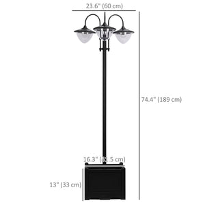 Lampadaire solaire à 3 LED avec jardinière, noir