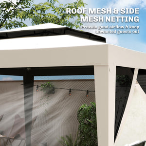 10' x 10' Outdoor Canopy Tent Party Tent with Mesh Netting and Double Tier Roof for Backyard, Garden, Patio, Cream White