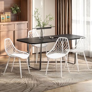 Lot de 4 chaises de salle à manger modernes en plastique avec dossier creux et pieds en métal, blanches