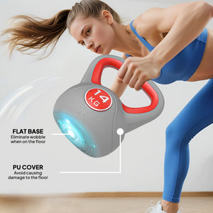 Kettlebell de 31 lb avec poignée large et base stable – Rouge et gris
