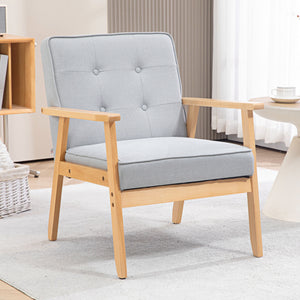 Fauteuil d'appoint avec dossier capitonné et pieds en bois, gris clair