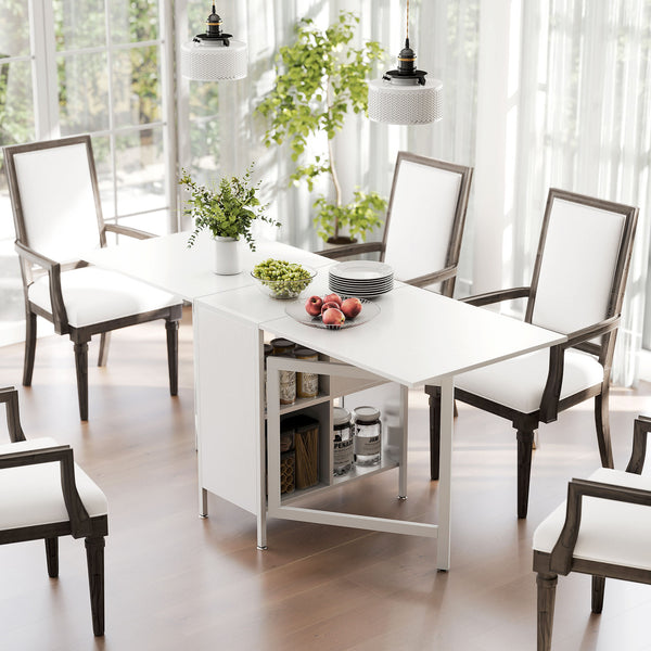 Multifunctional folding table with retractable shelves, white