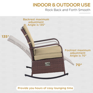 Fauteuil à bascule d'extérieur en rotin PE avec coussin et repose-pieds