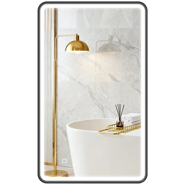 HOMCOM 101.6 x 61 cm bathroom mirror with LED lighting, wall-mounted, 3 colors, dimmable, horizontal/vertical format, black