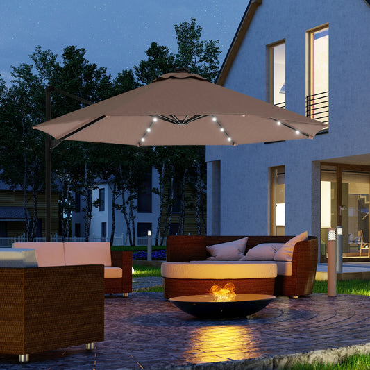 Parasol déporté 9,5'x8,5' avec lumières LED à énergie solaire,