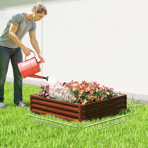 Raised planter in galvanized steel, dark brown wood effect