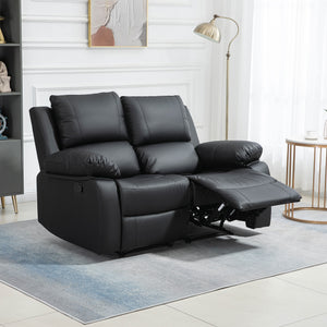 Canapé double inclinable manuel en cuir avec repose-pieds à commande rétractable pour salon, noir