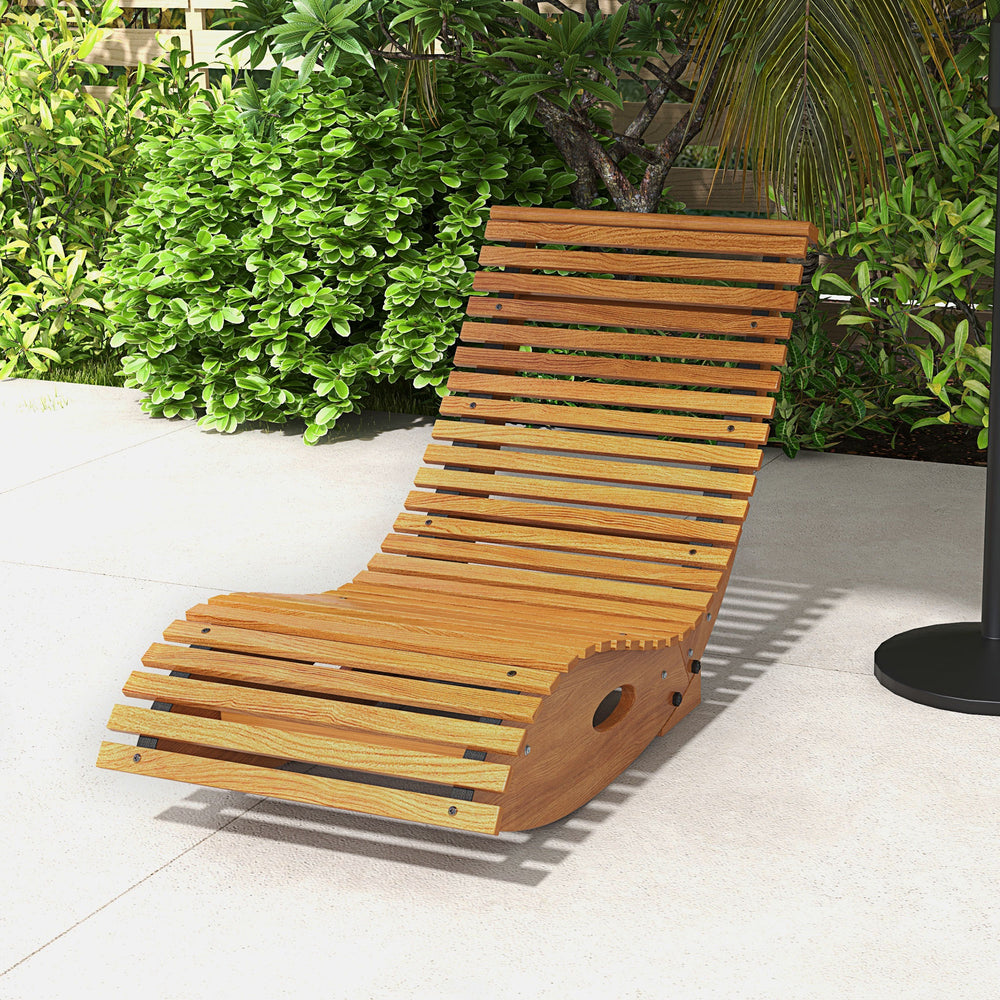 Outdoor Rocking Chair w/ Slatted Seat, Wooden Rocking Chair, 51.2" x 23.6" x 23.6", Light Brown