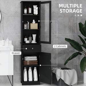 Armoire de salle de bain haute avec tiroirs, 2 portes et étagères réglables, noir