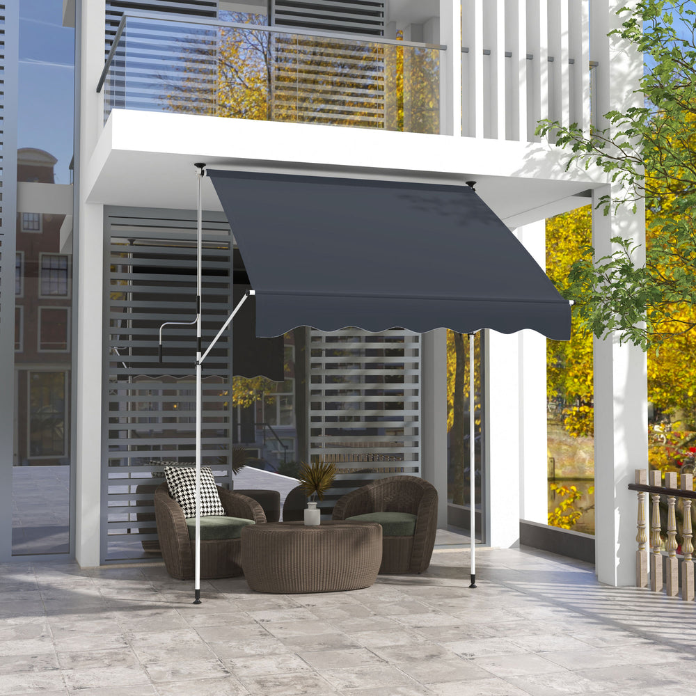 6.6'x5' Manual Retractable Patio Awning Sun Shelter Window Door Deck Canopy, Water Resistant UV Protector, Black