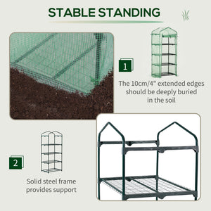 Portable greenhouse with 4 shelves, steel frame, PE cover, dark green