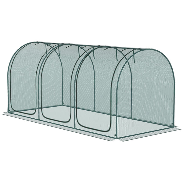 Protective plant cage with 3 zippered doors and 4 ground stakes