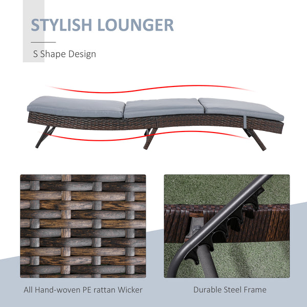 Chaise longue en résine tressée avec dossier réglable sur 5 positions, grise