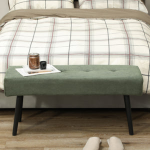 Banc ottoman rembourré en velours côtelé avec pieds en acier, vert