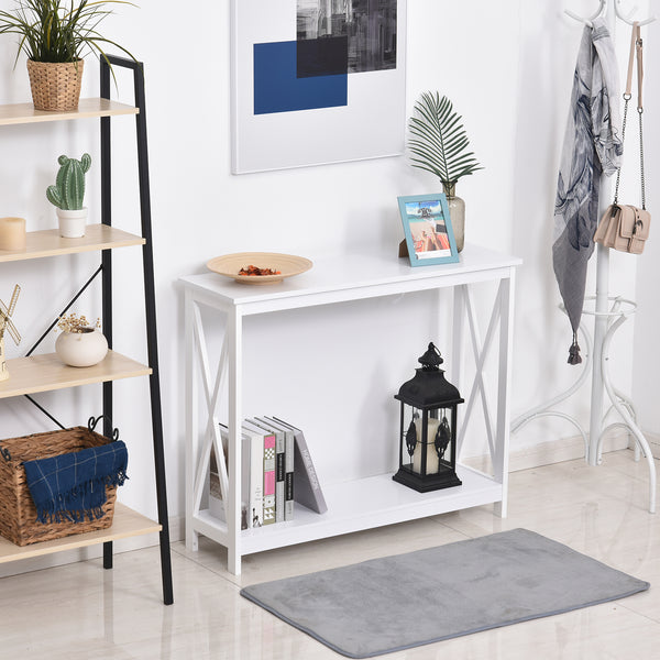2-Tier Narrow Entryway Console Table, X-Shaped Design, with Storage Shelf for Behind Sofa, Living Room, Hallway, White