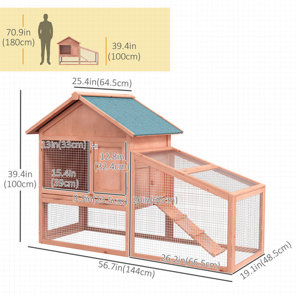 Outdoor 2-Tier Rabbit Hutch with Removable Tray, Ramp, and Asphalt Roof