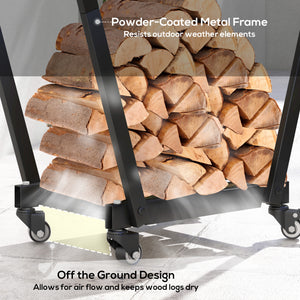 79cm Heavy Duty Log Rack with Swivel Casters Black