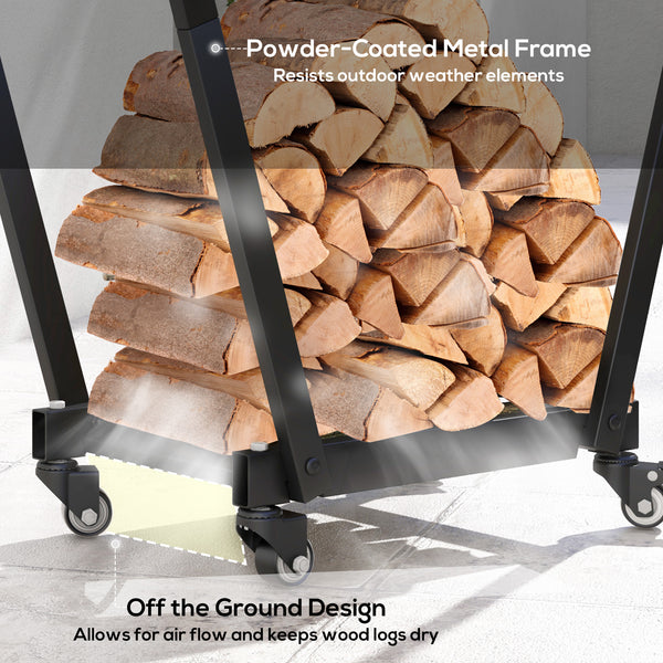 79cm Heavy Duty Log Rack with Swivel Casters Black