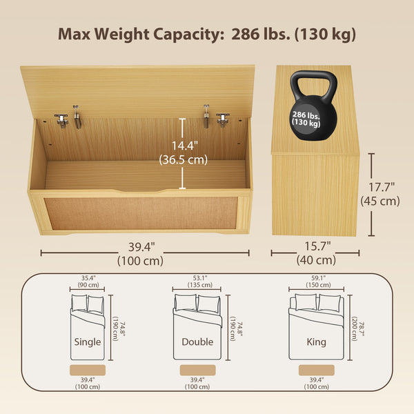 Coffre de rangement de 35,9 gal avec façade en rotin et couvercle à fermeture lente – Chêne