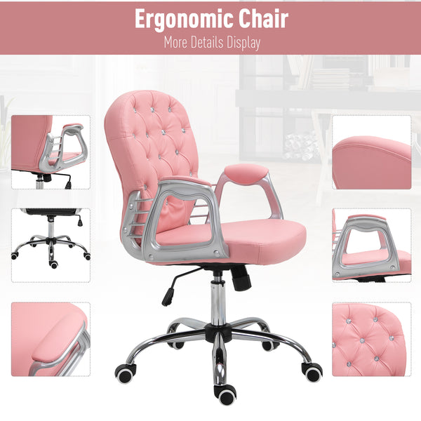 Office chair with adjustable height and padded backrest, pink