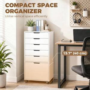 Mobile Printer Stand with 6 Drawers on Wheels for Home Office, White