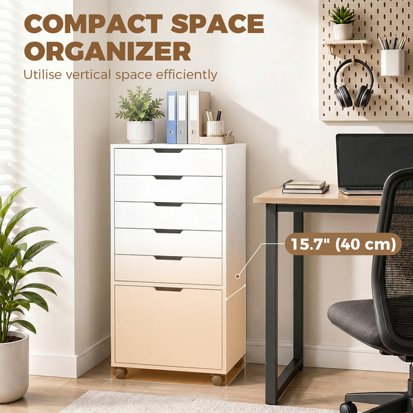 Mobile Printer Stand with 6 Drawers on Wheels for Home Office, White