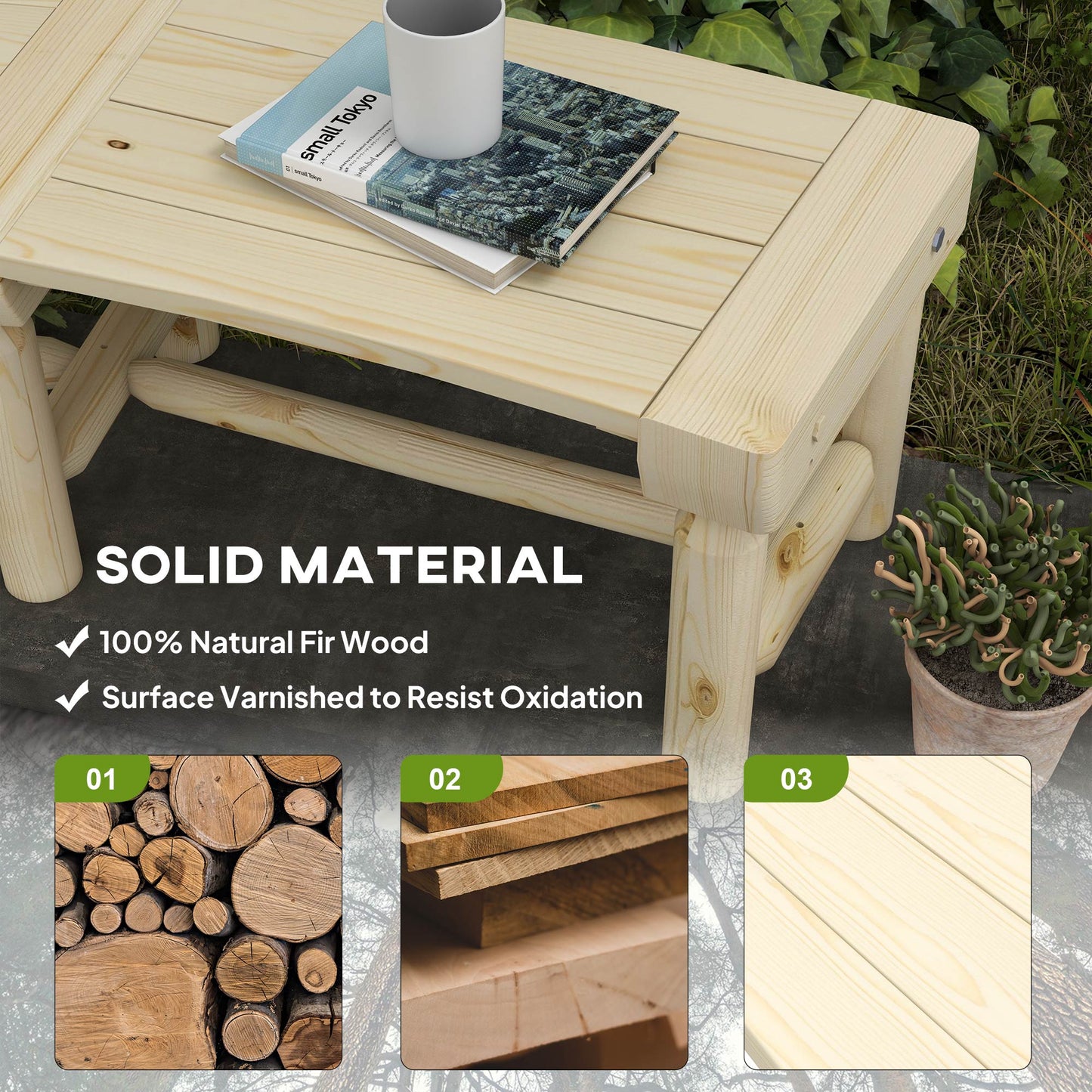 Banc d'extérieur en bois avec assise à lattes pour cour, naturel