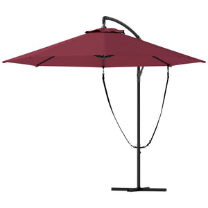 Parasol déporté de 9,5 pieds avec sangle de protection contre le vent et housse, rouge