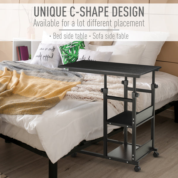 Bureau debout mobile à hauteur réglable avec roulettes, noir
