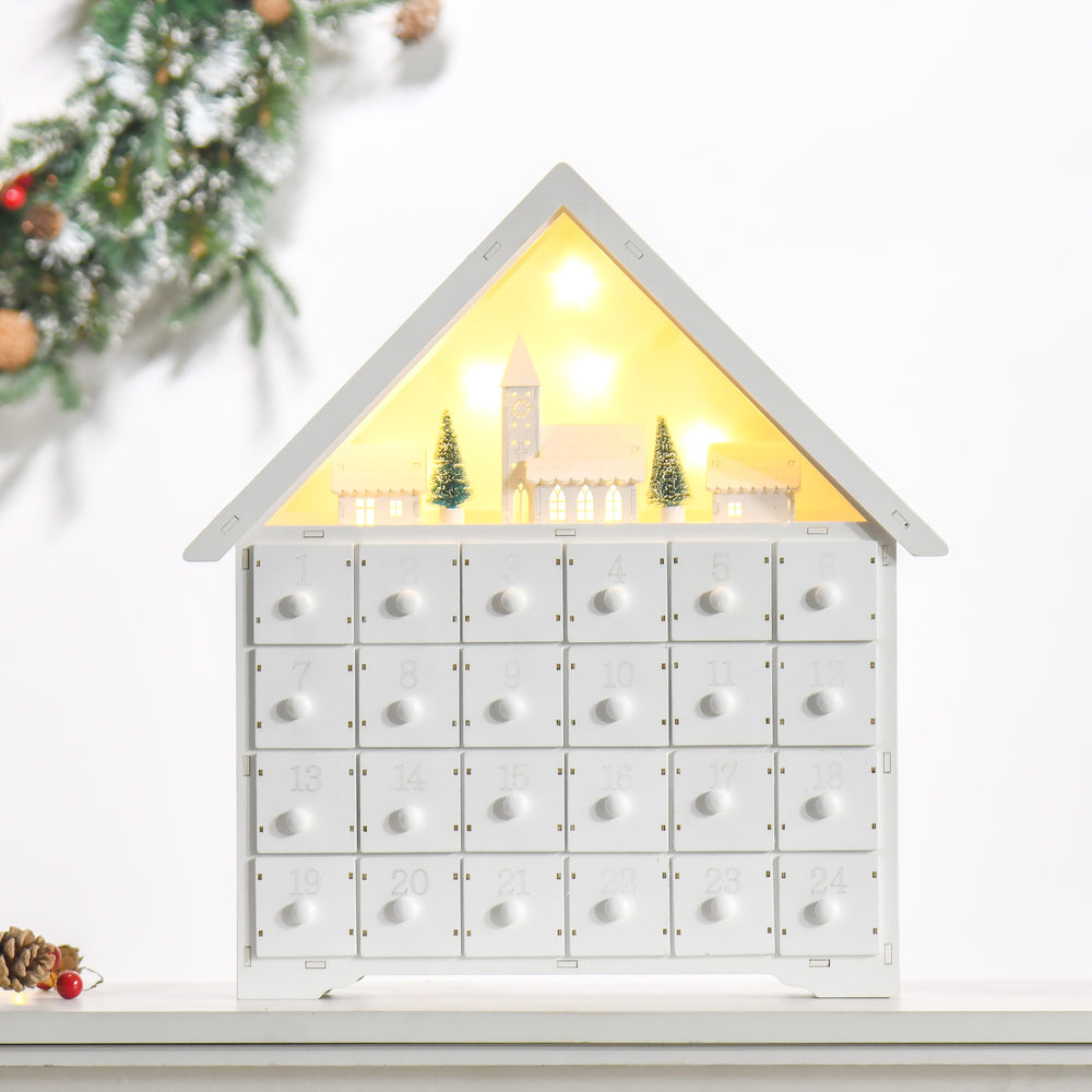 Calendrier de l'Avent de Noël 24 jours blanc avec lumières