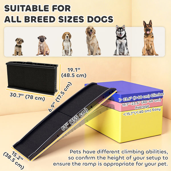61 Inches Folding Pet Ramp with Frosted Surface, Raised Side Rails, for Cars, SUVs