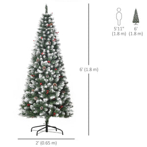 Sapin de Noël décoré de 6 pieds avec baies rouges et pommes de pin