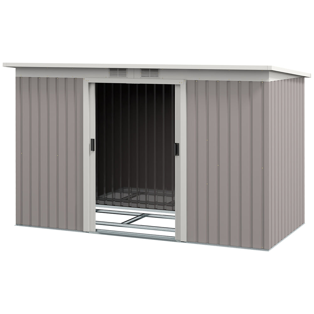 Metal garden shed with foundation kit, ventilation and doors, light grey