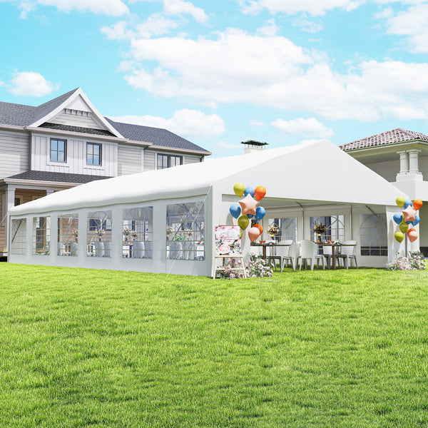 23' x 39' Party Tent, Heavy Duty Outdoor Canopy Tent Shelter with 2 Doors and 12 Windows for Parties, Events, White