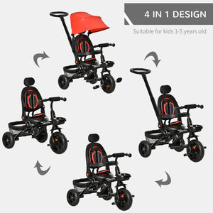 4 in 1 Baby Tricycle with Adjustable Reversible Angle Seat for 1-5 Years Old Kids, Red