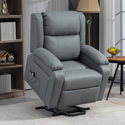 Fauteuil releveur électrique en cuir synthétique avec télécommande, poches latérales, montage rapide, gris