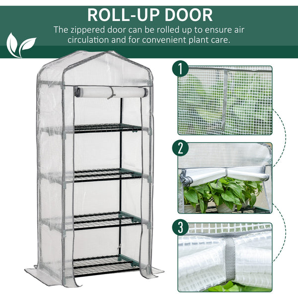 Portable outdoor greenhouse with 4 shelves and steel frame