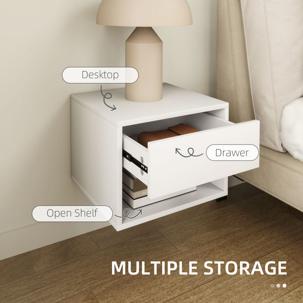 Lot de 2 tables de chevet flottantes, fixation murale avec tiroir, blanc