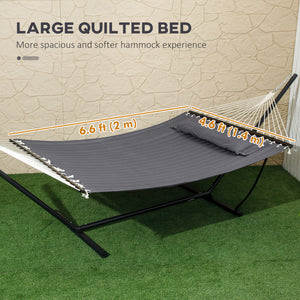 Hamac Outsunny pour 2 personnes, matelassé, double, avec support, oreiller et barres d'écartement, pour camping en plein air, plage, gris foncé