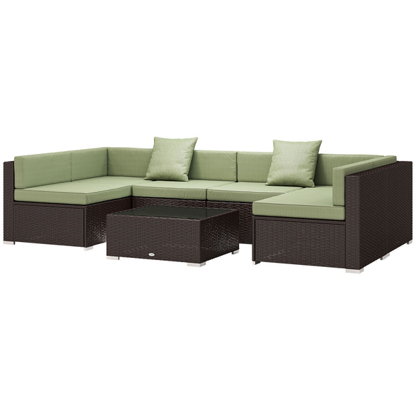 Ensemble de meubles d'extérieur en rotin 7 pièces, canapé d'angle en osier, vert clair