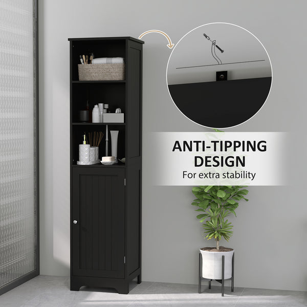 Armoire de rangement haute de salle de bain avec étagère réglable, 3 étagères ouvertes, noire