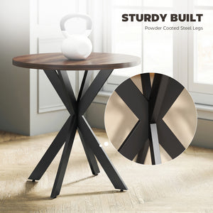 Table de salle à manger 29" ronde contemporaine avec pieds en acier, noyer