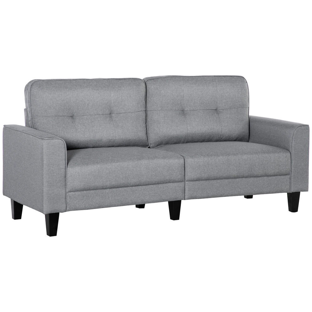 Canapé 3 places avec assise rembourrée et pieds en bois d'hévéa, gris
