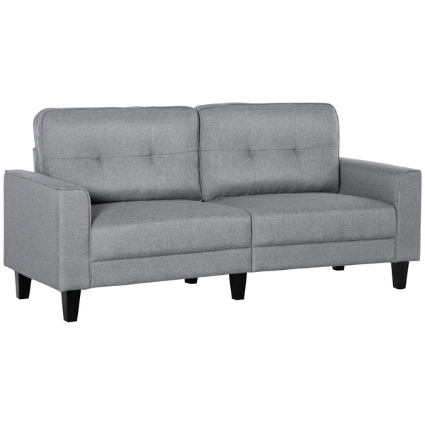 Canapé 3 places avec assise rembourrée et pieds en bois d'hévéa, gris
