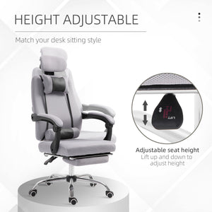 Ergonomic high-back office chair with footrest and lumbar support, grey