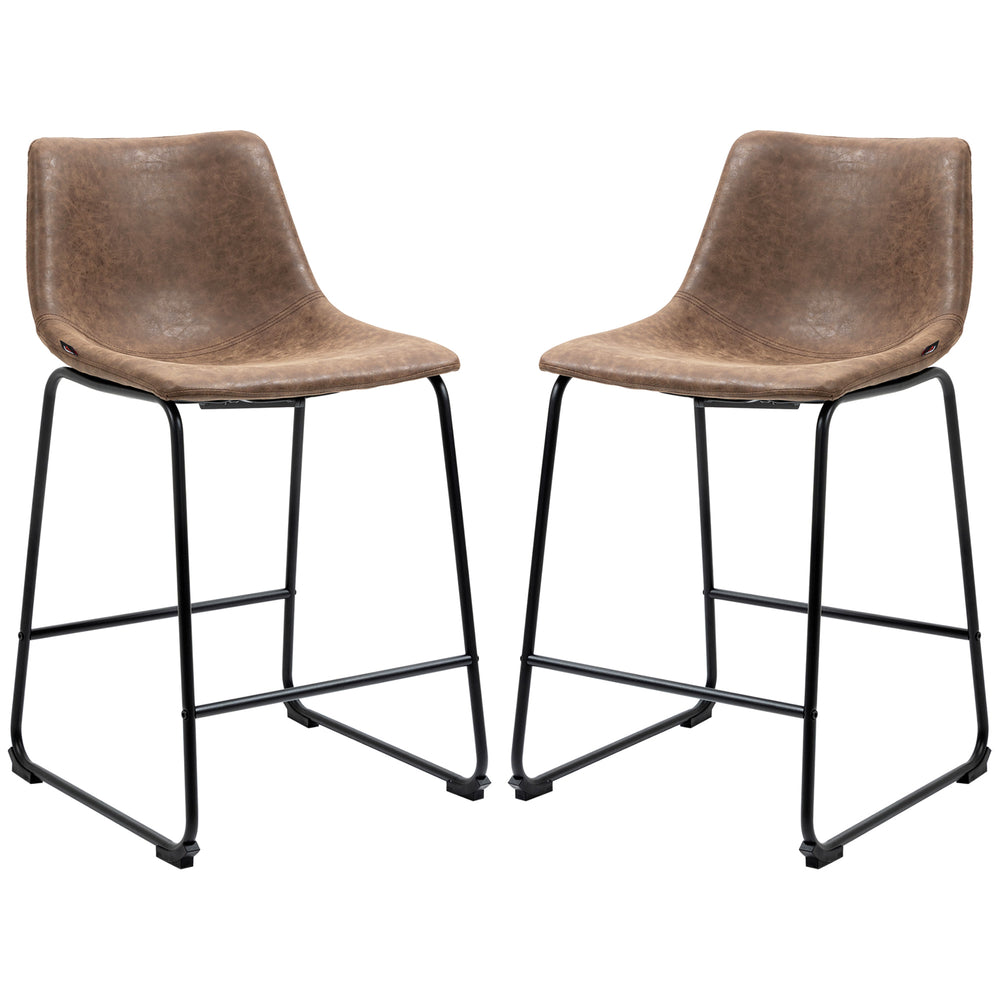Lot de 2 tabourets de bar vintage en similicuir, marron