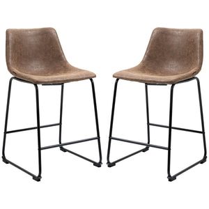 Lot de 2 tabourets de bar vintage en similicuir, marron